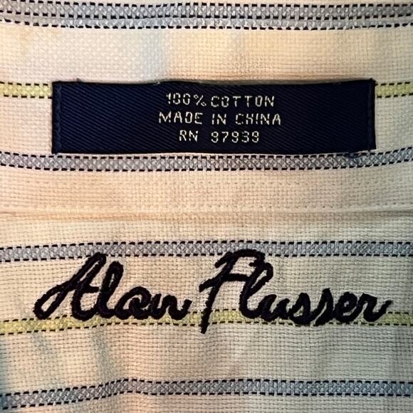 Alan Flusser Long Sleeve Button-Down Shirt White w/ Pastel Stripes Mens Large - Picture 6 of 9